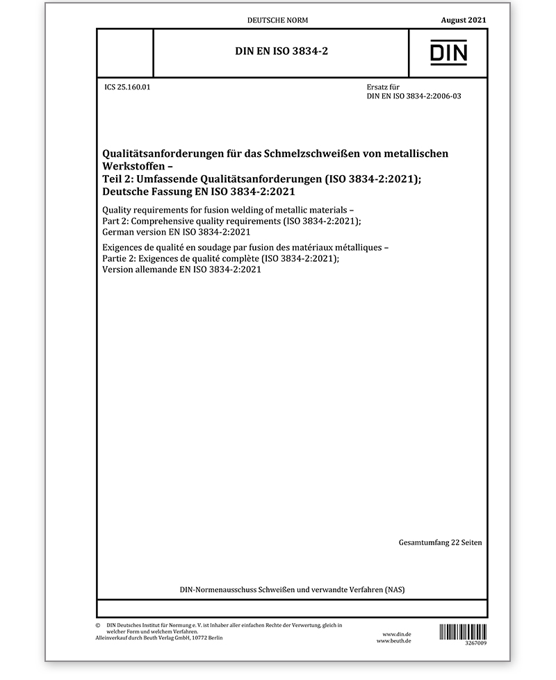 DIN EN ISO 3834-2 Ausgabe 2021
