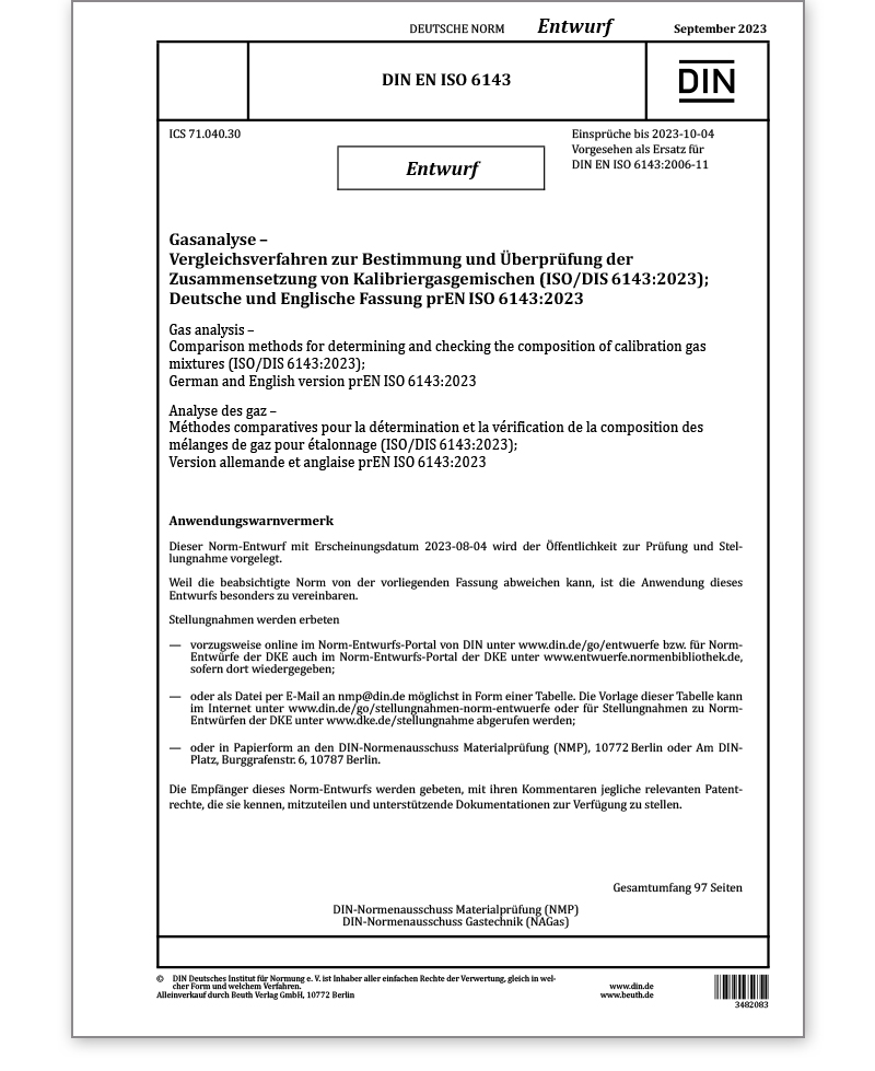 DIN EN ISO 6143 Entwurf  09/2023  -PDF-Datei-