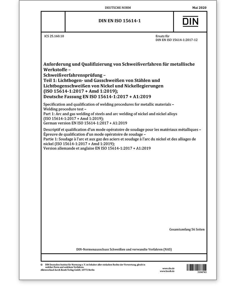DIN EN ISO 15614-1 Ausgabe 2020