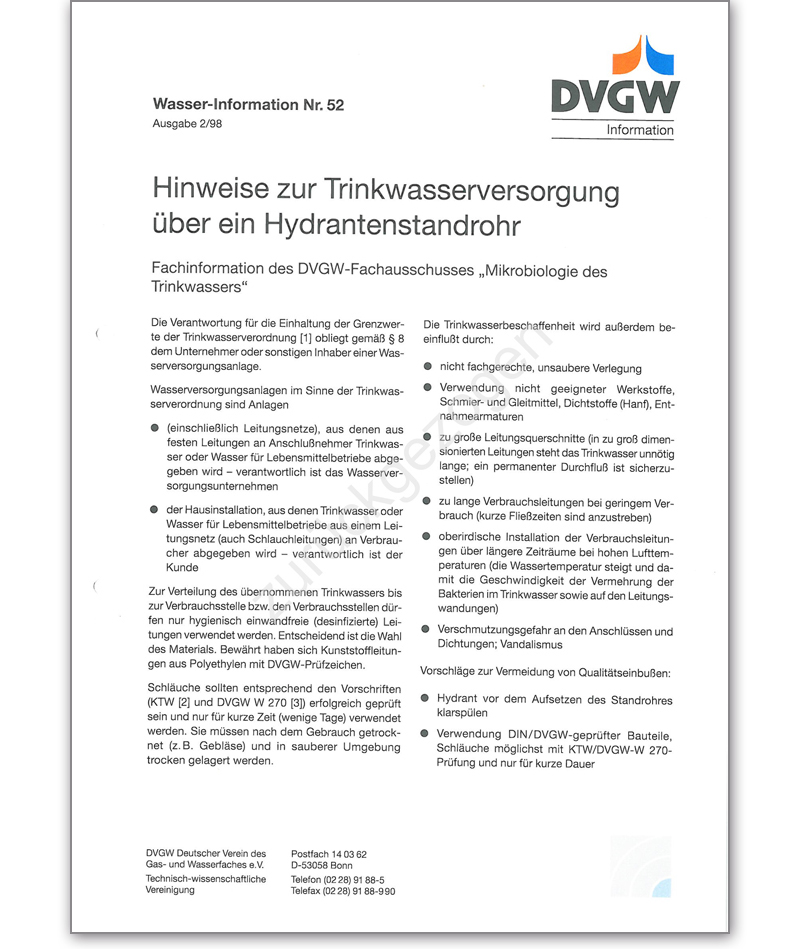 DVGW-Information Wasser Nr. 52 Ausgabe 1998