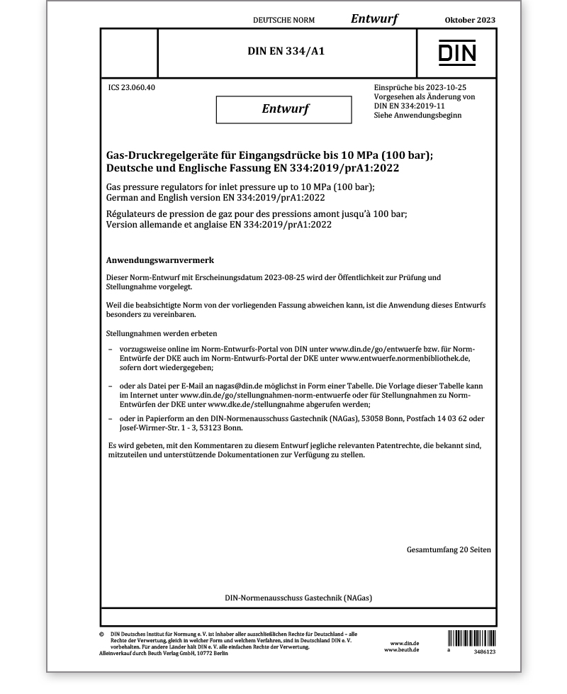 DIN EN 334/A1 Entwurf  10/2023  -PDF-Datei-