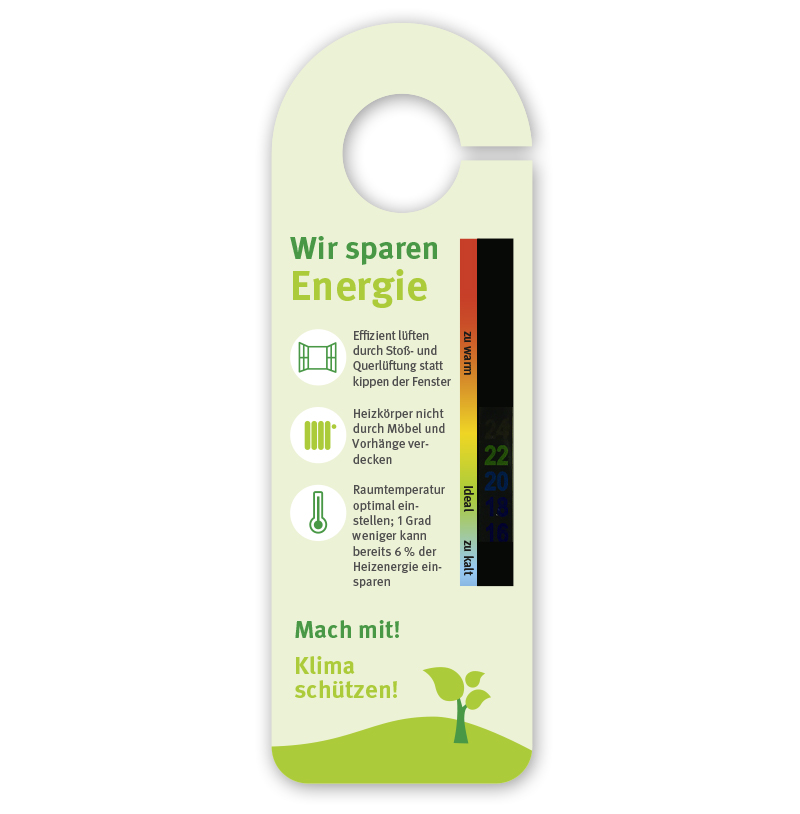 Energiesparkarte Türhänger mit Thermometer