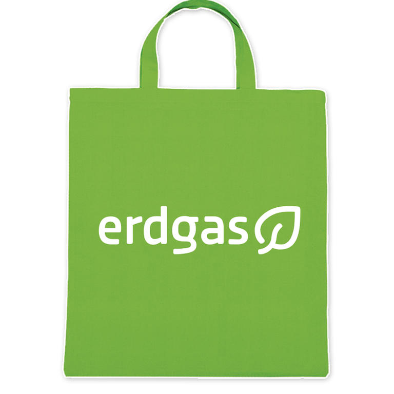  Baumwolltasche, grün mit Logo "erdgas-Blatt"