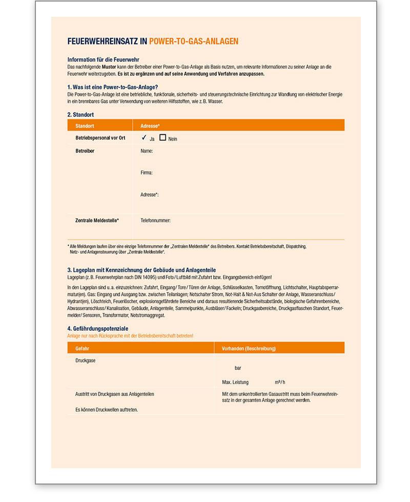 Feuerwehreinsatz in H2-Erzeugungsanlagen - Mustervorlage für anlagenspezifische Einsatzinformationen als PDF-Datei