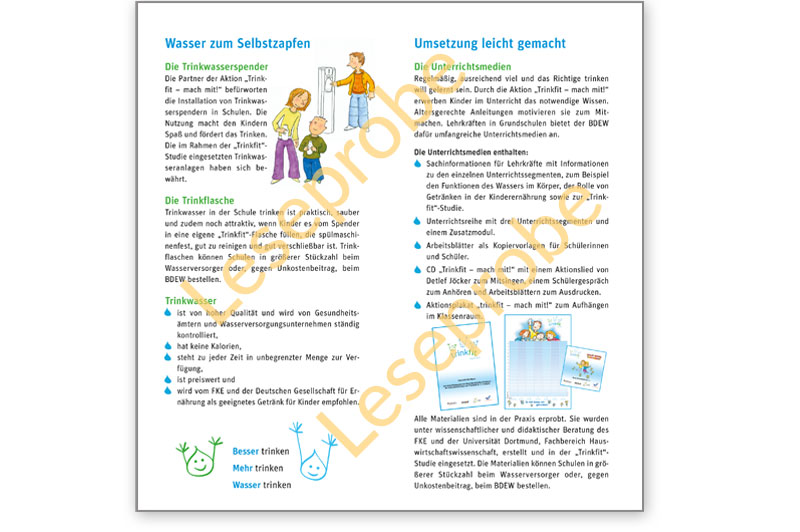 Kinderleicht mit Trinkwasser: Flyer zur Aktion  Trinkfit mach mit! 