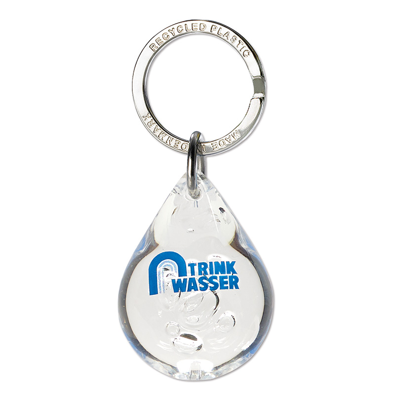  Schlüsselanhänger Tropfen, glasklar mit Logo "Trinkwasser"