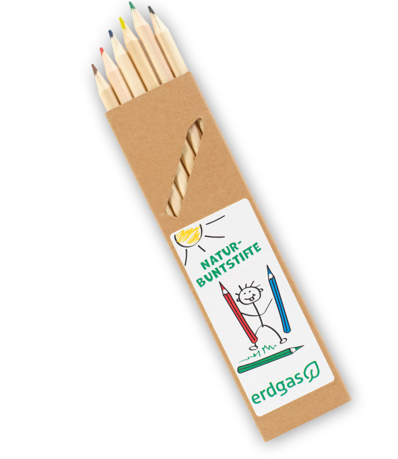 Natur-Buntstifte mit Logo erdgas-Blatt